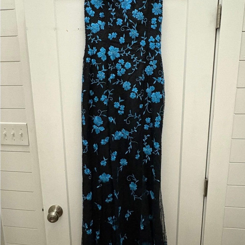 Elegant Black and Blue Floral Dress